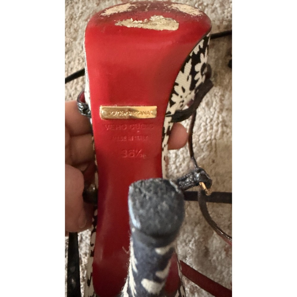 Dolce & Gabbana Strapped Sandal floral White & Black Sz EU 36.5 6 US Red Bottom - Picture 8 of 15